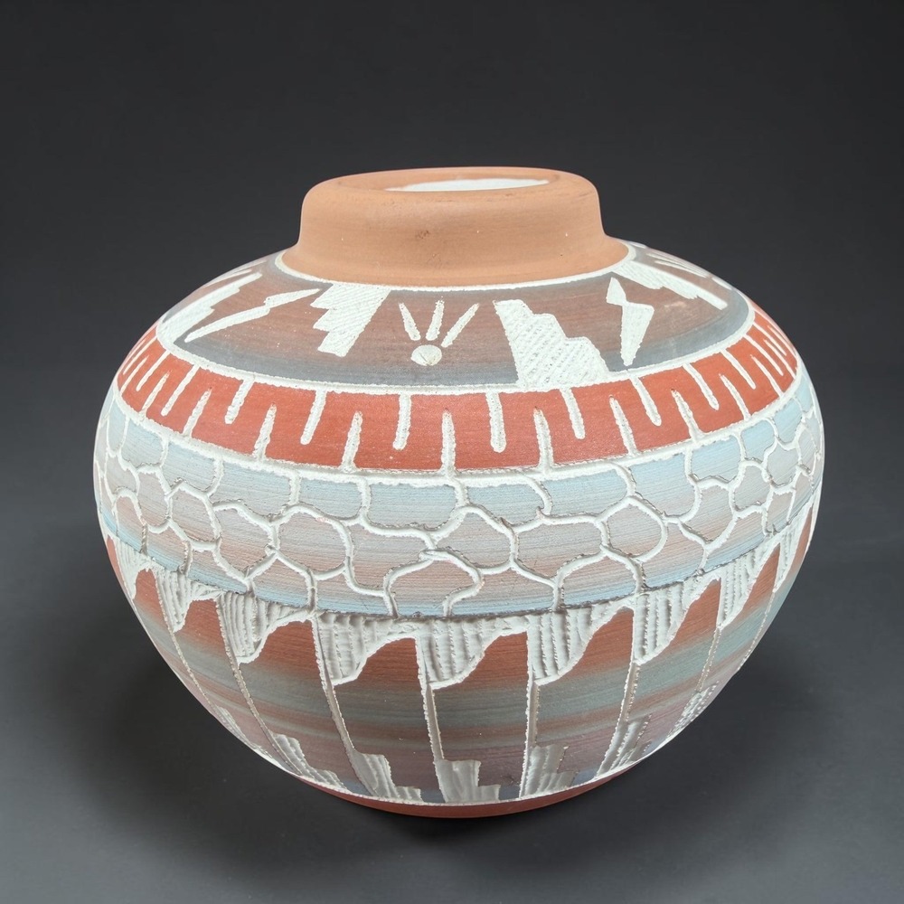 E Whitegoat‎ Navajo Etched Seed Pot Pottery Southwestern Sgraffito Vase Vessel
